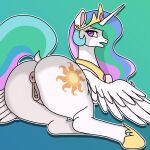 1:1 animal_genitalia animal_vulva anus big_butt butt crown cutie_mark equid equine equine_genitalia equine_vulva female feral friendship_is_magic genitals gradient_background hair hasbro headgear horn horseshoe mammal multicolored_hair my_little_pony mythological_creature mythological_equine mythology princess princess_celestia_(mlp) puffy_anus quartzfr royalty simple_background solo spread_wings tail_dock vulva winged_unicorn wings