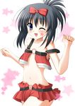  black_hair blue_eyes blush bow flat_chest hair_bow kunihiro_hajime navel no_bra one_eye_closed revealing_clothes saki solo star taroimo 