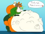anthro big_butt breasts burping butt canid canine clothing ears_up elia_(hookaloof) female female_pred footwear fox hair hand_imprint hand_on_belly imprint looking_at_belly lying lying_on_ground mammal multiple_prey on_front on_ground sharp_teeth shoes tail teeth the_hookaloof thick_thighs tongue unseen_prey vore