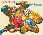 5:4 accessory anthro barazoku blonde_hair bodily_fluids body_hair bulge chest_hair cock_ring facial_hair fangs felid flexing foreskin frottage genitals hair human jewelry lion looking_at_viewer male mammal mask monkey_tail muscular muscular_anthro muscular_male mustache pantherine partially_retracted_foreskin penile penis penis_accessory penis_jewelry penises_touching rickleone sex simple_background sports_mask sportswear sweat teeth white_background wrestling_mask wrestling_outfit wrestling_singlet