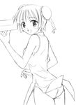  blush_stickers braid bun_cover chao_lingshen china_dress chinese_clothes double_bun dress graphite_(medium) greyscale kaigara_boushi lineart long_hair mahou_sensei_negima! monochrome panties pantyshot short_hair solo traditional_media twin_braids underwear 