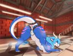 animal_genitalia anthro anus bed bedroom_eyes bent_over big_anus blep blush butt chastity_cage chastity_device clothing detailed_anus digital_media_(artwork) drag'n_wash dragon femboy feral fur furniture furred_dragon furred_scalie gator_dragon_games genital_slit genitals hair hi_res joelthegolden kallus_(kallus_tale) looking_at_viewer looking_back looking_back_at_viewer low-angle_view male mythological_creature mythological_scalie mythology narrowed_eyes penis penis_backwards penis_tip pink_penis presenting presenting_anus presenting_hindquarters raised_tail rear_view red_anus scalie seductive sex_toy simple_background slit_chastity slit_chastity_disc slit_penis smile smiling_at_viewer solo tail tongue tongue_out white_body white_genital_slit wide_hips
