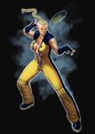  blonde_hair bodysuit fingerless_gloves genderswap genderswap_(mtf) gloves navel ponytail rejean_dubois rufus_(street_fighter) solo street_fighter street_fighter_iv_(series) yellow_bodysuit 