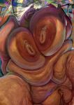 4_fingers abstract_background absurd_res anthro areola bear belly big_areola big_breasts big_nipples big_vulva biped black_eyebrows blue_claws breast_focus breasts brown_bear brown_body brown_nipples cat_smile claws clitoral_hood digital_media_(artwork) digital_painting_(artwork) dot_eyes english_description eyebrows eyelashes fat_upper_pubic_area female female_anthro finger_claws fingers front_view genitals glistening glistening_areola glistening_body glistening_nipples hand_behind_back hi_res holding_breast huge_areola huge_breasts huge_nipples humanoid_genitalia humanoid_hands humanoid_vulva inner_labia light lighting lipstick long_inner_labia looking_at_viewer love_handles makeup mammal nipple_dip nipples nude nude_anthro nude_female open_mouth open_smile overweight overweight_anthro overweight_female painting_(artwork) plump_labia portrait puffy_nipples purple_nose red_lipstick round_ears shaded simple_eyes smile snout solo sunibee thick_neck thick_thighs three-quarter_portrait ursine vulva
