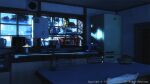  chair commentary_request copyright_notice dish_rack glass_bottle indoors kitchen microwave night no_humans original plate refrigerator scenery spatula table tree ventilation_fan waisshu_(sougyokyuu) water_heater whisk window 