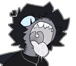 alpha_channel anthro aquatic black_clothing black_hair black_shirt black_topwear blue_eyes bodily_fluids clothing dorsal_fin dripping ester_(estermaelstrom) estermaelstrom fin fish gills grey_body hair jewelry male mouth_shot necklace open_mouth requiem_shark saliva saliva_drip saliva_on_tongue shark sharp_teeth shirt silver_(metal) silver_jewelry silver_necklace teeth tiger_shark tongue topwear uvula