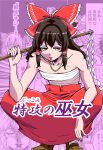 6+girls bow brown_eyes brown_hair brown_shoes chest_sarashi cirno closed_mouth commentary_request cover cover_page daiyousei doujin_cover frilled_bow frilled_hair_tubes frills gohei hair_bow hair_tubes hakurei_reimu highres holding holding_gohei jewelry kazami_yuuka kirisame_marisa lipstick loafers long_hair looking_at_viewer makeup multiple_girls necklace no_detached_sleeves red_bow red_lips red_skirt s590220 sarashi shoes skirt solo squatting touhou translation_request yakumo_yukari 