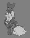 ambiguous/ambiguous ambiguous_gender anthro bandage bandaged_tail bottomless canid canine casualties:_unknown clothed clothing digitigrade dipstick_tail expie_(gunsawian) fluffy fluffy_tail fur grey_body grey_fur greyscale gunsawian mammal markings monochrome ohnomename sad shirt simple_background solo spikes spikes_(anatomy) standing t-shirt tail tail_markings topwear torn_clothing torn_shirt torn_t-shirt torn_topwear white_body white_clothing white_fur white_shirt white_t-shirt white_topwear