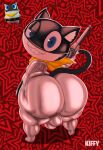 absurd_res anthro atlus balls_outline big_butt black_body black_ears black_tail blue_eyes bubble_butt bulge butt butt_squish clothing countershading detailed_bulge dipstick_tail domestic_cat epic_games felid feline felis fortnite genital_outline grin gun hand_on_butt handgun hi_res huge_butt inner_ear_fluff kerchief kiffy_(artist) long_tail male mammal markings megami_tensei morgana_(persona) neckerchief neckwear one_eye_closed persona_(series) persona_5 pupils ranged_weapon rear_view revolver sega skinsuit smile solo squish standing tail tail_markings thick_thighs tight_clothing tuft weapon white_body white_clothing white_countershading white_inner_ear white_skinsuit white_tail