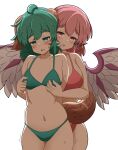 absurd_res ahoge animal_humanoid avian avian_humanoid big_breasts bikini blush bodily_fluids breast_size_difference breasts brown_ears brown_tail canid canid_humanoid clothing duo female female/female green_bikini green_clothing green_eyes green_hair green_swimwear hair hi_res humanoid kyouko_kasodani mammal mammal_humanoid mystia_lorelei navel nipple_fetish nipple_outline nipple_pinch nipple_play open_mouth piercing pinch pink_bikini pink_clothing pink_eyes pink_hair pink_swimwear ring_piercing shaking simple_background small_breasts sweat sweatdrop swimwear tail touhou trembling two-piece_swimsuit white_background winged_humanoid wings yamabikoyahoo