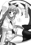  animal_ears blush bunny_ears greyscale groin highres long_hair monochrome necktie non-web_source panties reisen_udongein_inaba scarlet_(studioscr) sitting solo striped striped_panties sweatdrop thighhighs touhou underwear very_long_hair 