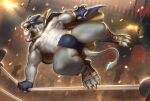abs absurd_res action_pose anthro arena areola armpit_hair audience barazoku biceps blue_clothing blue_eyes blue_underwear body_hair bulge cape chain charr cheering chest_fur claws clothing confetti confident crowd felid fighting_ring flexing footwear fur gloves grey_body group guild_wars handwear hero hi_res horn male mammal mane markings mask muscular muscular_anthro muscular_male navel nipples open_mouth open_smile paws pecs pink_nose pose rope sharp_teeth shoes smile solo spotlight spots tail teeth tuft underwear voldyr voldyscribbles wearing_mask white_body white_fur wrestler