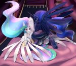 anus bedding bite biting_lip blanket cutie_mark duo equid equine ethereal_hair ethereal_tail female friendship_is_magic genitals gynomorph gynomorph/female gynomorph_on_top hasbro heart_eyes heart_symbol hi_res hooves horn incest_(lore) intersex intersex/female intersex_on_top krasik mammal my_little_pony on_top penetration penile penile_penetration penis_in_vagina princess_celestia_(mlp) princess_luna_(mlp) puffy_anus regalia vaginal vaginal_penetration vulva wings
