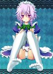  bad_id bad_pixiv_id braid feet hair_ribbon izayoi_sakuya maid maid_headdress momose_rin panties pink_hair pov_feet purple_eyes ribbon short_hair silver_hair sitting solo thighhighs touhou twin_braids underwear 