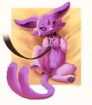4_toes 5_toes 6_nipples anemone_(sleepyanemone) anus bed bedroom_eyes big_ears black_pawpads black_sclera clitoral_hood clitoris collar collar_only digital_media_(artwork) digital_painting_(artwork) ear_piercing eeveelution espeon eyebrows_(marking) eyelashes feet female feral fluffy fluffy_chest forehead_gem forked_tail fur furniture gem generation_2_pokemon genitals grey_nose hi_res humanoid_genitalia humanoid_genitalia_on_feral humanoid_vulva humanoid_vulva_on_feral inner_ear_fluff jewelry leash leashed_collar long_ears looking_at_viewer lying multi_nipple narrowed_eyes nintendo nipples nude on_back on_bed onihidden painting_(artwork) pawpads perineum piercing pink_pupils pokemon pokemon_(species) pupils purple_body purple_fur seductive sleepyanemone smile solo spread_legs spreading tail toes tuft unusual_anatomy unusual_tail vulva whiskers white_snout yellow_bed_sheet
