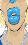 absurd_res anthro blonde_hair blue_lips blue_lipstick carol_holiday deer deltarune female hair hi_res jewelry kardboardian lips lipstick makeup mammal mature_female mouth_shot necklace new_world_deer open_mouth solo tan_body thick_lips undertale_(series)