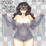  breasts brown_hair curvy huge_breasts matsuri_(teriyaki) mole mole_on_breast multicolored_hair nude original plump see-through solo teriyaki towel two-tone_hair wide_hips 