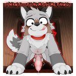 1:1 animal_genitalia animal_penis bodily_fluids canid canine canine_genitalia canine_penis claws collar desperation dripping erection feral fur genital_fluids genitals grey_body grey_fur hi_res jerry_(lookout3d) knot licking licking_lips licking_own_lips looking_at_viewer low-angle_view male male_feral mammal microsoft minecraft mojang penis precum precum_drip pupils requesting sex_request small_pupils solo text tongue tongue_out vein veiny_penis wolf_(minecraft) xbox_game_studios xenoyia