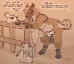 animal_genitalia animal_penis anthro areola balls big_balls big_penis blush bodily_fluids bovid bovine breast_milking breasts bridle butt cattle container cowcollar cuff_(restraint) digital_media_(artwork) disembodied_hand english_text equine_genitalia equine_penis genital_fluids genitals good_girl gynomorph hair harness hi_res horn horn_jewelry huge_balls huge_penis intersex jewelry lactating leash machine mammal milk milk_container milking_machine nia_(kiroa) nipples nude overweight penis piercing restraints simple_background solo text tied_to_fence trans_(lore)