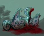 2024 ambiguous_gender blood blood_on_chest blood_on_claws blood_on_face blood_on_foot blood_on_ground blood_on_neck bodily_fluids crystalrime dragon european_mythology excessive_blood fan_character feral fin horn looking_up markings mythological_creature mythological_scalie mythology open_wings scalie seawing_(wof) solo western_dragon wings_of_fire