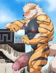 absurd_res after_sex anthro arcanine balls big_penis black_body black_eyes blush bodily_fluids body_worship canid canine cum cum_inside destruction excessive_cum excessive_genital_fluids facility flooding fur generation_1_pokemon genital_fluids genitals glans grin half-erect hi_res huge_penis humanoid_genitalia humanoid_penis hyper hyper_genitalia hyper_penis internal machine macro maldu male mammal milking_machine muscular muscular_anthro muscular_male nintendo nipples orange_body orange_fur pecs penetrable_sex_toy penile penis penis_milking pokemon pokemon_(species) sex_toy smile solo teeth thick_penis