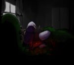 anthro bedroom bedroom_eyes bedroom_sex blazeborn_(origins) bodily_fluids bovid bovid_horn brown_body brown_fur caprine caprine_horn curtains curtains_open dark dark_penis dark_room dim_lighting dripping drooling_on_partner duo elemental_creature elemental_humanoid erection first_person_view flora_fauna fur genitals glowing glowing_eyes goat gripping_thighs holding_both_legs holding_both_thighs holding_head holding_horn horn humanoid looking_at_viewer lying male male/male mammal microsoft minecraft mojang narrowed_eyes nefarious_(blaze) on_back on_front orange_eyes origins_(minecraft_mod) penis penis_on_face penis_on_snout plant plant_humanoid pov_blowjob ram_horn saliva saliva_drip saliva_on_penis seductive slabofslate thorn_(bartender) white_horn window window_light xbox_game_studios