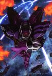  absurdres artist_request beam_cannon cable claws gundam gundam_perfect_file gundam_unicorn highres magazine_scan mecha mecha_focus mobile_suit nebula neo_zeon no_humans official_art robot rozen_zulu scan science_fiction solo space star_(sky) thrusters traditional_media zero_gravity 
