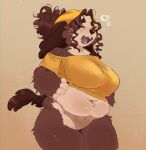 2026 anthro belly big_belly big_breasts bow_panties bow_underwear bra_strap breasts brown_body brown_fur brown_hair canid canine canis clothed clothing deep_navel domestic_dog eyelashes eyes_closed female female_anthro floppy_ears fluffy freckled_face freckles fur gutmixer hair headgear headkerchief headwear hi_res kerchief mammal navel off_shoulder open_mouth overweight overweight_anthro overweight_female panties pantsless shirt slightly_chubby slightly_chubby_anthro slightly_chubby_female solo squean tail tan_clothing tan_panties tan_underwear thick_thighs topwear underwear yawn yellow_clothing yellow_kerchief yellow_shirt yellow_topwear