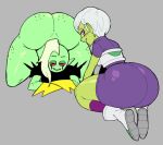 alien alien_humanoid areyouattacking big_butt bottom_heavy bottomless bottomwear butt cheelai clothed clothing disney dragon_ball dragon_ball_super duo female footwear freckles gloves green_body green_skin hair half-closed_eyes handwear huge_butt huge_hips huge_thighs humanoid long_hair looking_at_viewer lord_dominator narrowed_eyes not_furry pants pink_eyes pink_sclera shoes thick_thighs topwear wander_over_yonder white_hair wide_hips