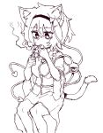  1girl animal_ear_fluff animal_ears buttons cat_ears cat_girl cat_tail cigarette collared_shirt disembodied_linked_eye eyeball frilled_shirt_collar frills greyscale hair_ornament hairband heart heart_button heart_hair_ornament highres holding holding_lighter kemonomimi_mode komeiji_satori lighter lighting_cigarette long_sleeves monochrome rampa93 ribbon-trimmed_collar ribbon_trim shirt skirt smoking solo tail touhou wide_sleeves 
