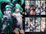  alternate_costume blush green_eyes green_hair hatsune_miku hatsune_miku_(append) heart heart_hands highres innertube long_hair mhk_(mechamania) navel necktie one-piece_swimsuit swimsuit thighhighs topless twintails very_long_hair vocaloid vocaloid_append 