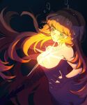  1girl bow breasts completely_nude cowgirl_position eight-pointed_star floating_hair green_eyes hair_bow highres holding_harpoon ishmael_(project_moon) kaidoku_daiji limbus_company long_hair medium_breasts no_genitals no_nipples no_pupils nude orange_hair project_moon rope sidelocks solo star_(symbol) straddling underwater very_long_hair white_bow 
