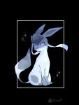 2019 3:4 3_fingers 3_toes ambiguous_gender blue_body blue_feet blue_fingers blue_fur blue_inner_ear blue_ribbon blue_sclera blue_tail_tip blue_toes dipstick_tail eeveelution feet feral fingers fur generation_4_pokemon glaceon hi_res looking_at_viewer mammal markings nintendo pokemon pokemon_(species) shiznar simple_background sitting solo sparkles tail tail_markings toes watermark white_arms white_body white_eyes white_ribbon white_tail