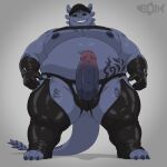 1:1 absurd_res anthro belly belly_tattoo big_belly big_penis black_body bobbellyboy claws clothing dragon dreamworks ear_piercing ear_ring erection european_mythology foreskin fury_(httyd) genitals gloves green_eyes grey_background handwear hat headgear headwear hi_res how_to_train_your_dragon jacket leather leather_clothing leather_gloves leather_handwear leather_jacket leather_topwear male moobs mythological_creature mythological_scalie mythology navel nipples overweight overweight_anthro overweight_male penis piercing ring_piercing scalie simple_background solo tail tattoo toothless topwear western_dragon
