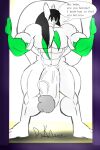 anthro big_penis black_hair english_text eyewear generation_3_pokemon genitals glasses hair huge_penis male muscular muscular_male nintendo penis pokemon pokemon_(species) riku9797 riku_(riku9797) solo text white_body zangoose