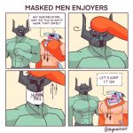 1:1 2024 abs ambiguous_form anthro aquatic armor artist_name big_muscles blue_body blush blush_lines bottomwear broad_shoulders bust_portrait clothed clothing comic countershade_face countershade_neck countershade_torso countershading dialogue digital_drawing_(artwork) digital_media_(artwork) directional_arrow dot_pupils drawstring_topwear duo english_text fin fingers fish front_view furrowed_eyebrows gills green_body green_bottomwear green_clothing half-length_portrait head_fin headgear helmet hi_res league_of_legends looking_at_another male male_anthro monotone_body mordekaiser_(lol) motion_lines multicolored_body muscular muscular_anthro muscular_male navel neck_gills nipple_piercing nipple_stud nipples obscured_face orange_clothing orange_topwear pecs piercing portrait question_mark red_stripes riot_games shark simple_background sky_k.i._(character) skykdotidot speech_bubble striped_fin stripes tail talking_to_another tan_background tencent text topless topless_male topwear two_tone_body white_body white_countershading