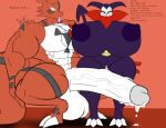 anthro balls bandai_namco big_balls big_breasts big_penis bodily_fluids breasts cum cum_in_vagina cum_inside cum_on_penis digimon digimon_(species) duo english_text female genital_fluids genitals guilmon huge_breasts huge_penis impmon male male/female muscular muscular_male penis purple_body red_body riku9797 shortstack text vulva