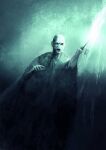  1boy bald casting_spell commentary_request harry_potter_(series) hatch_(hatch_box) holding holding_wand male_focus no_nose old old_man robe solo voldemort wand wizarding_world 