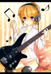  bad_id bad_pixiv_id blonde_hair blue_eyes guitar headphones hirashiki instrument open_clothes open_shirt panties ponytail shirt solo thighhighs umineko_no_naku_koro_ni underwear ushiromiya_jessica 