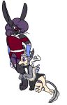 anthro avali clothing duendeinexistente duo erection erection_under_clothing head_on_thighs lagomorph leporid looking_at_bulge maid_headdress maid_uniform male male/male mammal rabbit uniform
