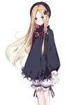  1girl abigail_williams_(fate) abigail_williams_(first_ascension)_(fate) absurdres bbci black_bow blonde_hair bloomers blue_eyes bow commentary cowboy_shot expressionless fate/grand_order fate_(series) highres long_hair long_sleeves looking_at_viewer orange_bow red_nails sidelocks simple_background solo white_bloomers 