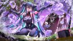  4girls absurdres aqua_hair bikini black_bikini black_bodysuit black_cloak black_gloves black_hair blue_shirt bodysuit breasts bubble canon_event censored chinese_commentary cleavage cloak colored_inner_hair commentary_request covered_navel elbow_gloves frown gloves goddess_of_victory:_nikke grey_hair hair_between_eyes hair_intakes halterneck highres kneeling large_breasts little_mermaid_(nikke) long_hair mask medium_hair mihara_(bonding_chain)_(nikke) mihara_(nikke) mori_(nikke) multicolored_hair multiple_girls open_mouth outdoors pink_hair salmon88 second-party_source see-through_cleavage see-through_clothes shirt standing strangling swimsuit thighs tree twintails very_long_hair yuni_(chimera)_(nikke) yuni_(nikke) 