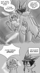 2_panel_comic 2koma 3_eyes 9:16 accessory anthro asymmetrical_hair beads big_breasts blush blush_lines bodily_fluids breasts casting_couch chibi comic cute_fangs dark_hair dialogue digital_drawing_(artwork) digital_media_(artwork) disembodied_ear disembodied_tail duo eeveelution english_text eye_contact eyewear facepalm fangs female from_front_position furniture generation_1_pokemon genitals glasses glowing glowing_ears glowing_tail hair hair_accessory hair_beads hi_res humor interrupted_sex interspecies jolteon keith_wilson looking_at_another lying lying_on_sofa male male/female messy_hair missionary_position monochrome multi_eye navel neck_tuft nintendo nipples nucleon_(fakemon) nude nude_anthro nude_female nude_male on_back on_sofa open_mouth penis pokemon pokemon_(species) sex short_tail simple_background sofa speech_bubble spread_legs spreading sweat sweatdrop tail teeth tetsushi text tuft vulva worried