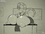 4:3 animated animated_gif anthro areola big_breasts big_butt big_nipples bodily_fluids breasts butt clothed clothing exposed exposed_breasts female huge_breasts hyper hyper_breasts lactating milk nipples reptile scalie short_playtime snake snapps solo tail