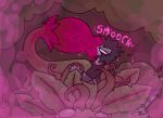 anthro aquatic bdsm black_hair bodily_fluids bondage bound colored_saliva dominant dorsal_fin ester_(estermaelstrom) estermaelstrom fin fish gas gas_cloud green_leaves hair hypnosis hypnotic_eyes kissing leaf male mind_control pheromones pink_eyes pink_gas pink_saliva plant requiem_shark saliva saliva_on_face shark shark_tail tiger_shark unusual_bodily_fluids unusual_saliva