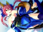  animal_ears breasts cover cover_page doujin_cover dress fate/extra fate_(series) fox_ears fox_tail hair_ribbon japanese_clothes legs lying medium_breasts midou_shin nipples on_back pink_hair ribbon smile solo tail tamamo_(fate)_(all) tamamo_no_mae_(fate) thighhighs twintails upside-down wallpaper yellow_eyes 