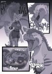 angel_(bloodshotgemini) anthro anthro_prey biped bodily_fluids cheek_tuft chomp claws clothed_prey comic comic_panel cramped curled_up cutaway digestion_noises dinosaur dromaeosaurid duo esophageal_sphincter eyes_closed facial_tuft female female_anthro female_prey feral feral_pred flashlight fully_inside fur guts hand_on_bulge head_first hi_res internal intestines larger_feral larger_male larger_pred male male_feral male_pred monochrome narrowed_eyes neck_bulge onomatopoeia open_mouth oral_vore organs partially_inside partially_submerged prehistoric_species reptile saliva saliva_string saurischian scalie scared_eyes sickle_claw size_difference smaller_anthro smaller_female sound_effects squelching squiggly_lines st4rs6 stomach_acid swallowing teeth text theropod toe_claws touching_bulge tuft vore wet white_back