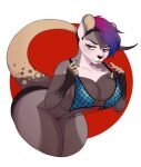  2020 absurd_res anthro beer_cock biped black_nose blue_hair breasts cleavage clothed clothing digital_media_(artwork) eyelashes female gradient_hair hair hi_res mammal multicolored_hair purple_eyes purple_hair red_hair rodent shaded simple_background solo tongue tongue_out 