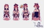  1girl bare_shoulders bow burger detached_sleeves food french_fries hair_bow highres kyubey long_hair magical_girl mahou_shoujo_madoka_magica ponytail red_eyes red_hair sakura_kyouko soul_gem unbuttoned unbuttoned_shirt undressing yooki_(winter_cakes) 