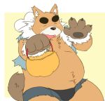  2022 anthro belly big_belly black_nose blush brown_body clothing eyes_closed halloween halloween_costume holidays inu_to_kuma inuryu kemono male mammal navel overweight overweight_male paws solo tomobiki_subaru underwear ursid 